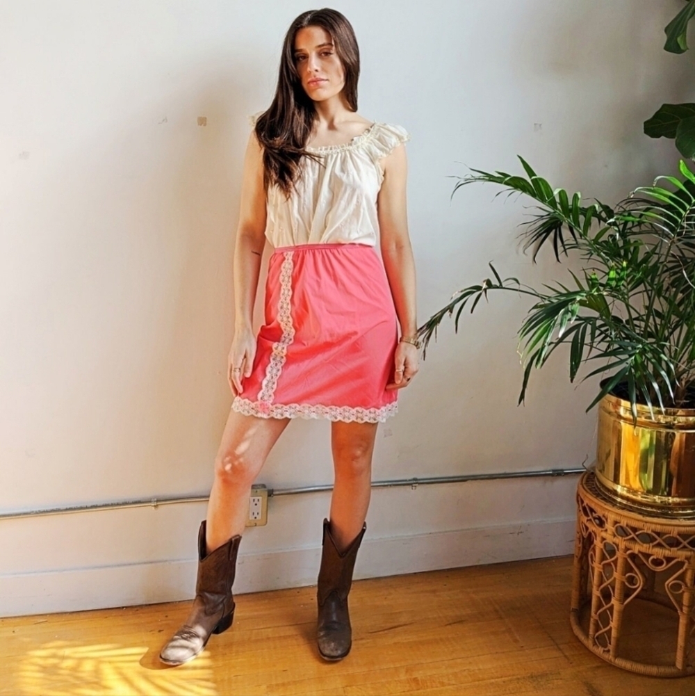 Vintage Pink Lace Slip Skirt